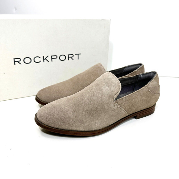 Rockport Trutech Suede Loafer's Slip On Khaki Women's 5W Wide NWB - Picture 1 of 7